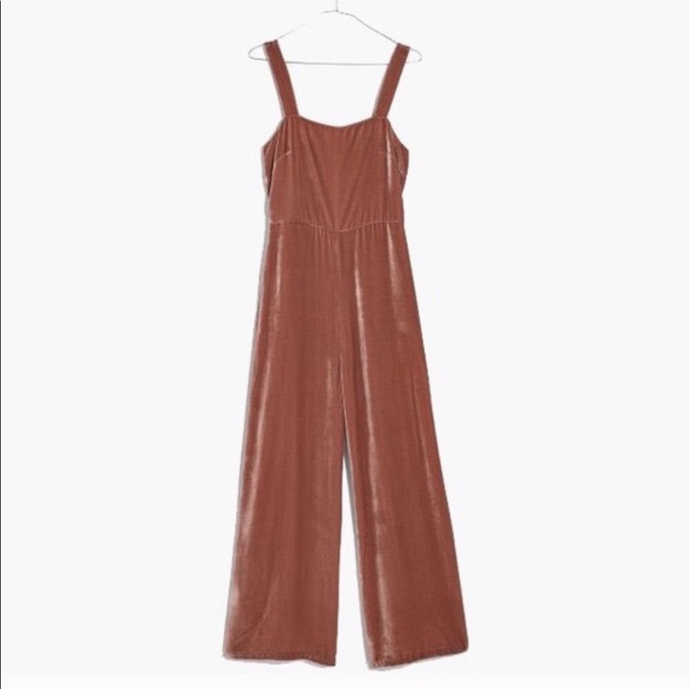 Madewell crushed velvet wide-let jumpsuit pink